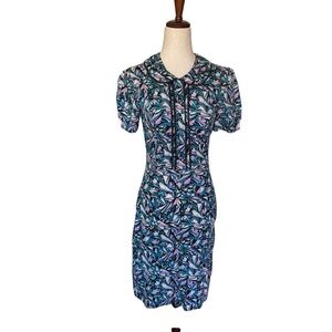 Nooworks Geometric Print Short Sleeve Peter Pan Collar Sheath Dress XS S